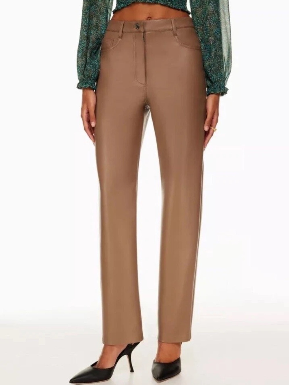 Wilfred Aritzia Melina Vegan Leather High Rise Pant Light Brown Size 4